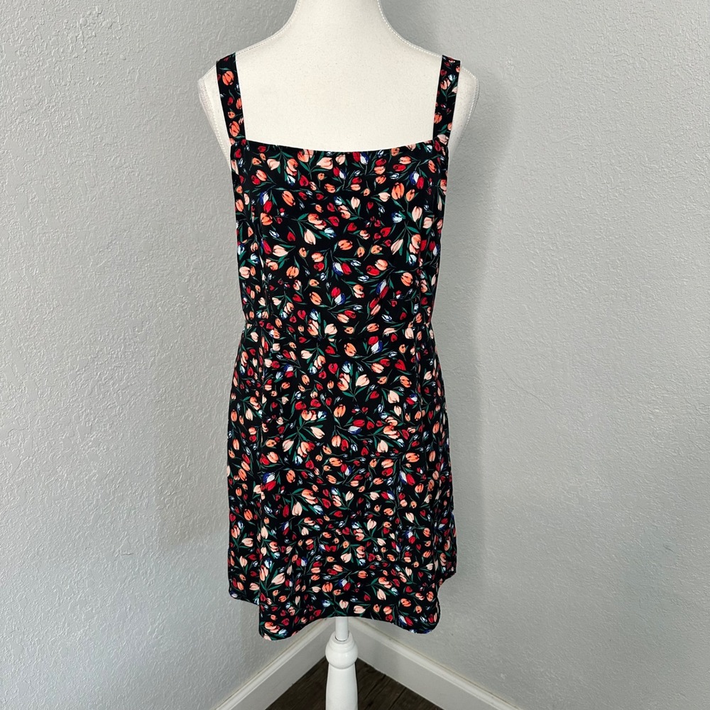 BP Black Floral Tulip Print Square Neck Mini Dress‎ Women's Size M - Picture 2 of 6